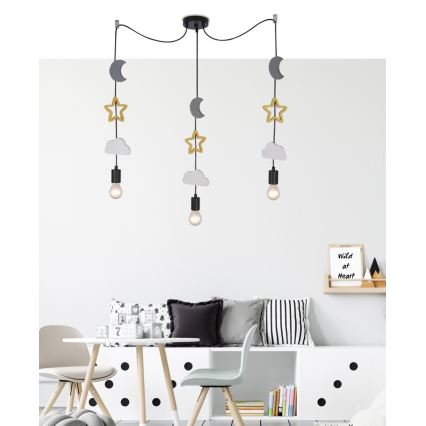 Detský luster na lanku TRIO 3xE27/20W/230V šedá/žltá/biela