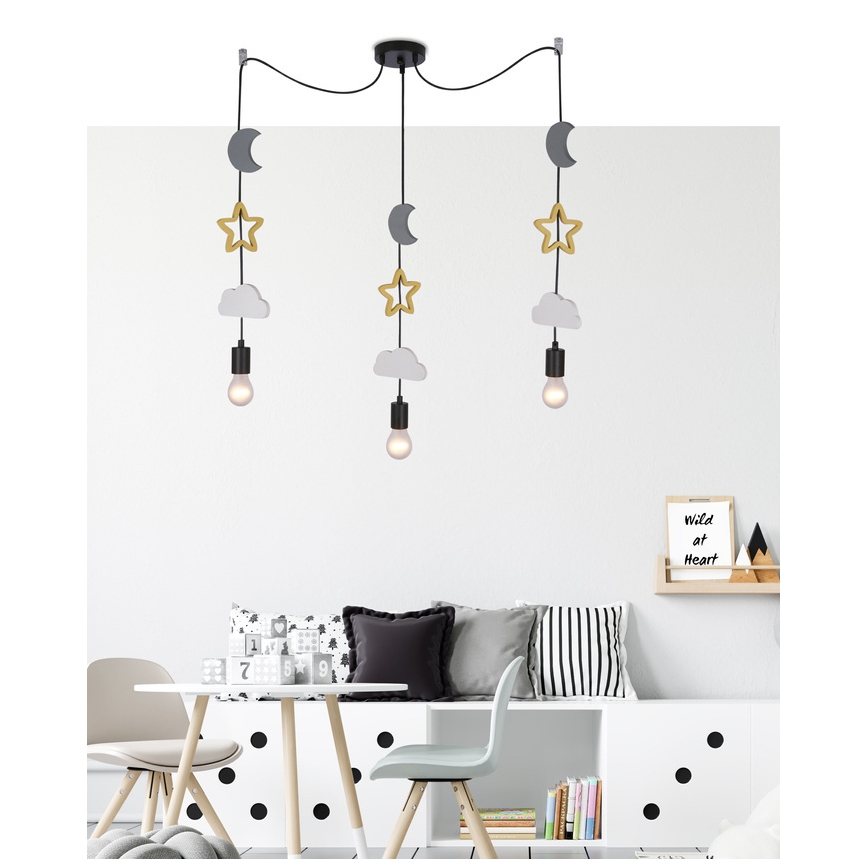 Detský luster na lanku TRIO 3xE27/20W/230V šedá/žltá/biela