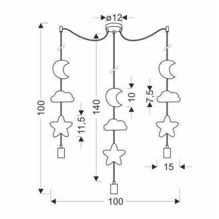 Detský luster na lanku TRIO 3xE27/20W/230V žltá/modrá