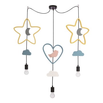Detský luster na lanku TRIO 3xE27/20W/230V žltá/modrá/sivá
