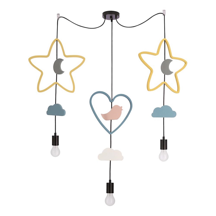 Detský luster na lanku TRIO 3xE27/20W/230V žltá/modrá/sivá
