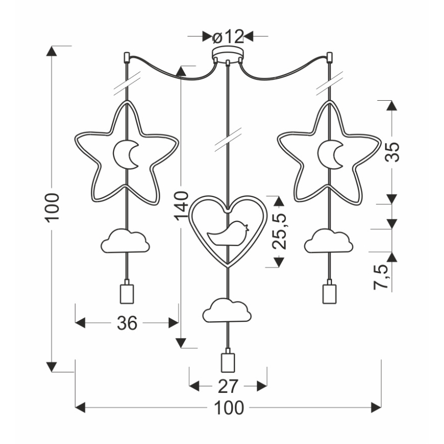 Detský luster na lanku TRIO 3xE27/20W/230V žltá/modrá/sivá