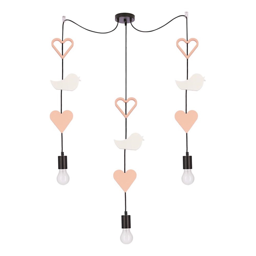 Detský lustr na lanku TRIO 3xE27/20W/230V ružová/biela
