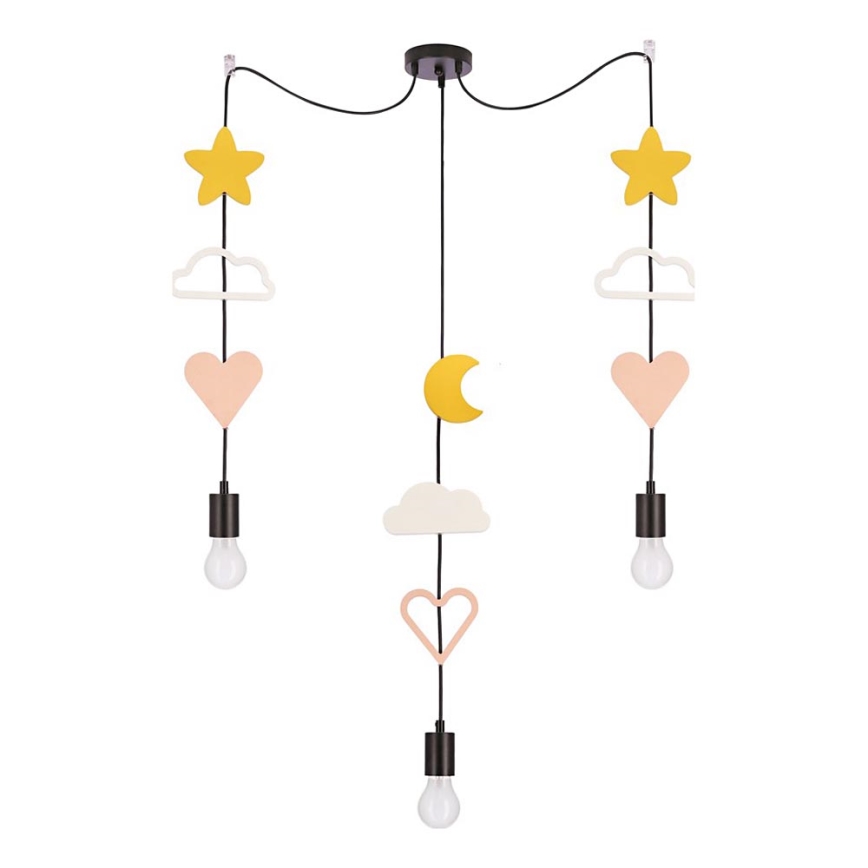 Detský lustr na lanku TRIO 3xE27/20W/230V žltá/biela/ružová
