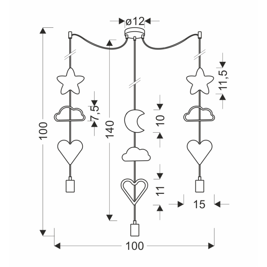 Detský lustr na lanku TRIO 3xE27/20W/230V žltá/biela/ružová