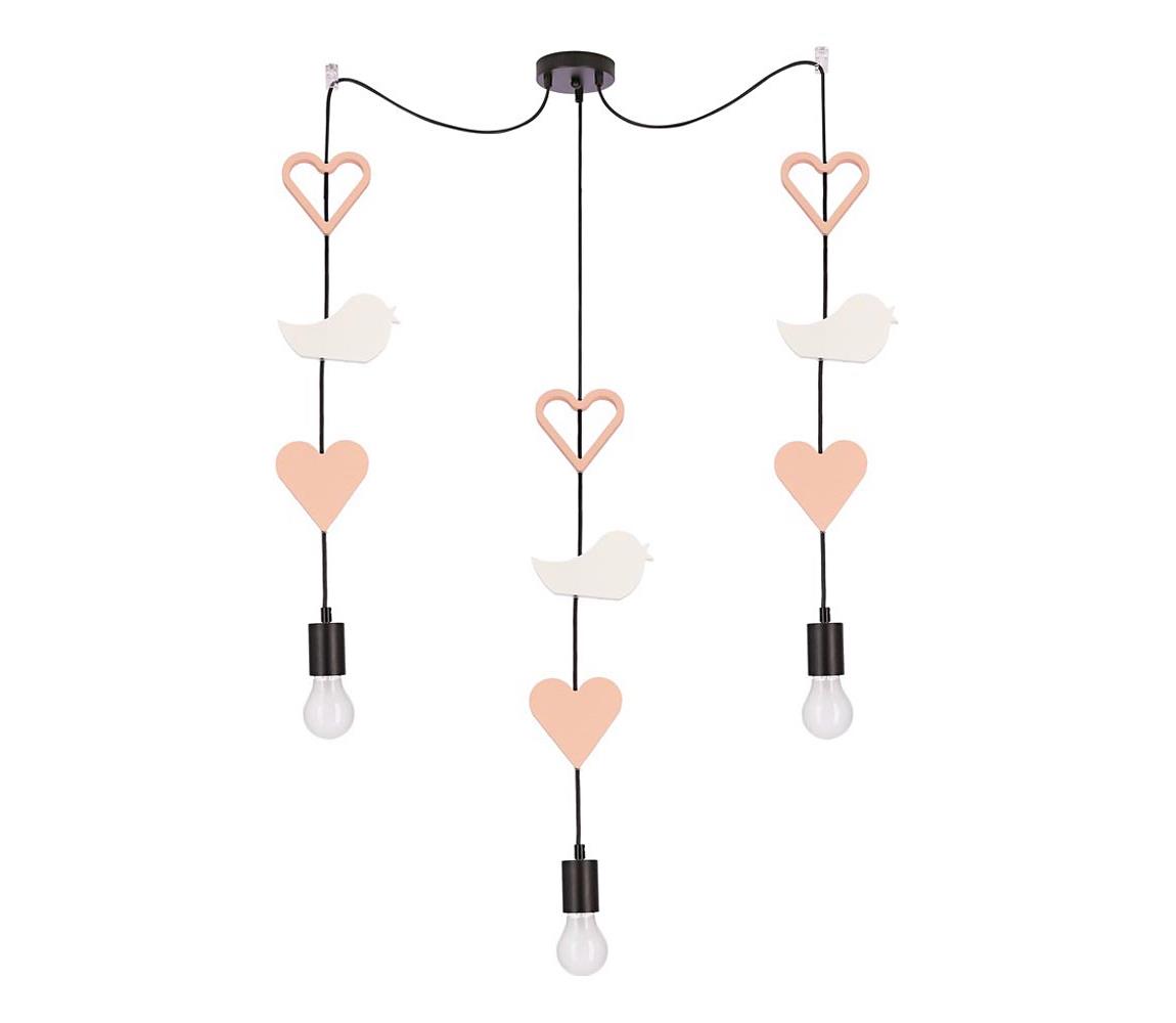 Detský závesný luster na lanku TRIO 3xE27/20W/230V ružová/biela 33-28488