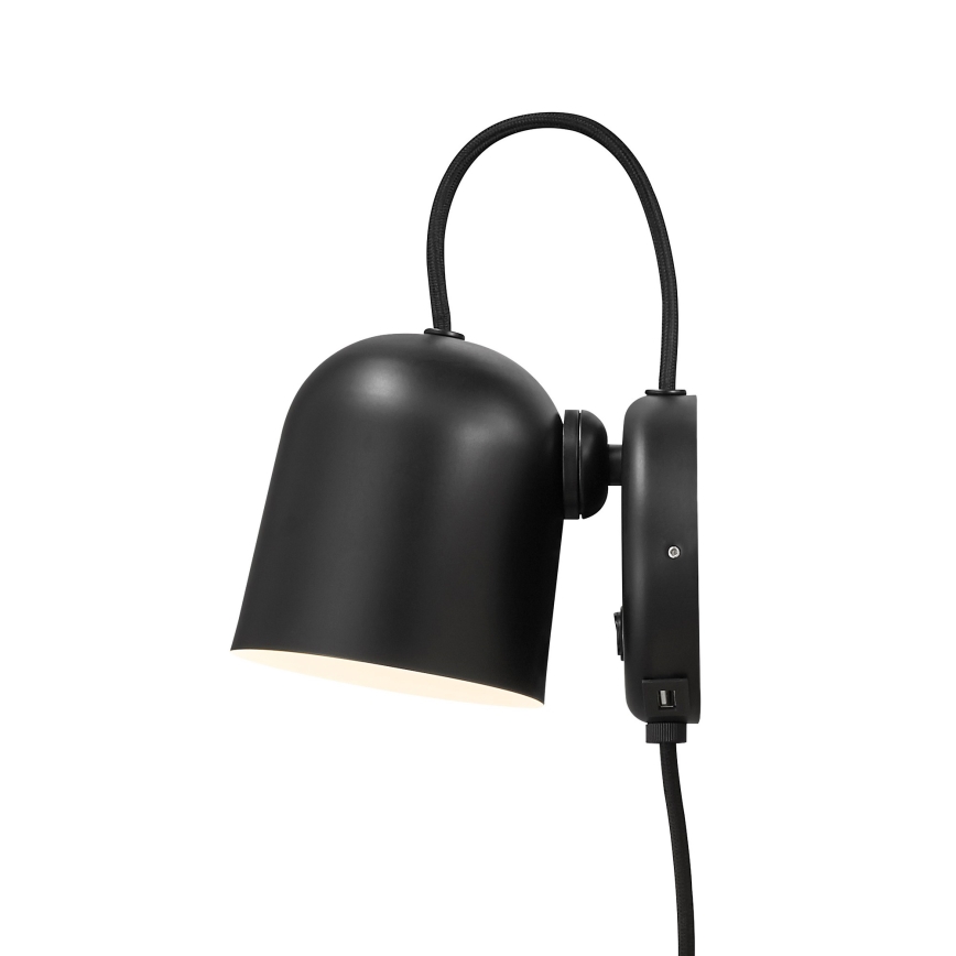 DFTP by Nordlux - Nástenné bodové svietidlo s USB portem ANGLE 1xGU10/25W/230V čierna
