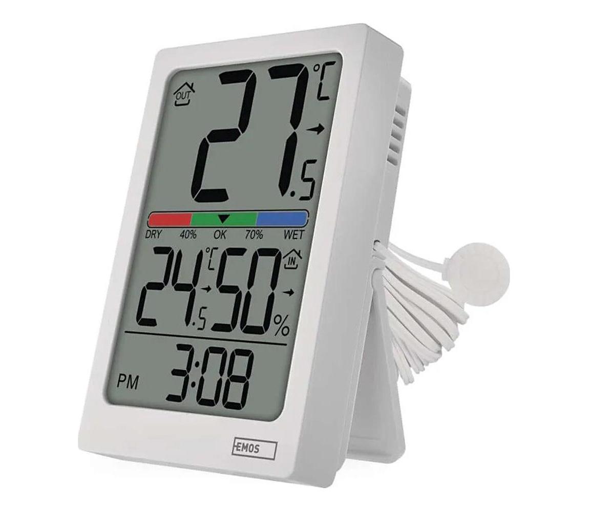 Digitálny teplomer s vlhkomerom, napájanie 2× AAA, biely E0558P