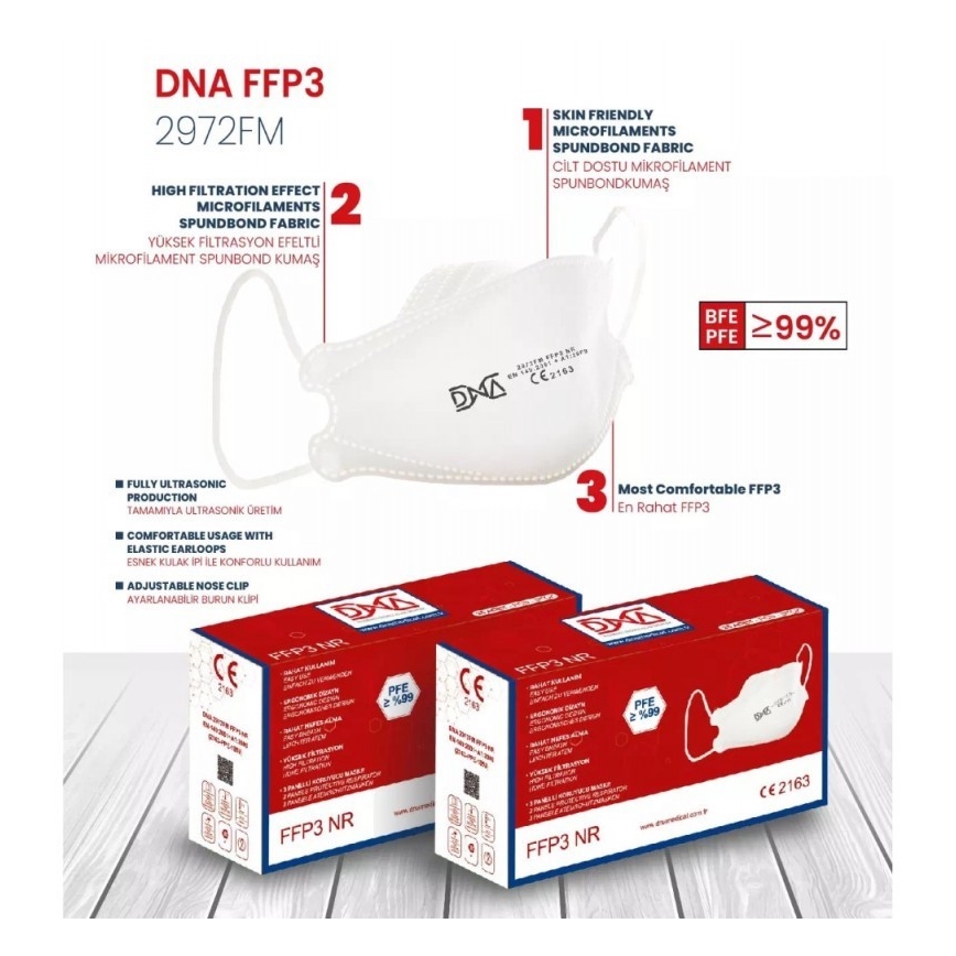 DNA respirátor FFP3 NR CE 2163 Medical 25ks