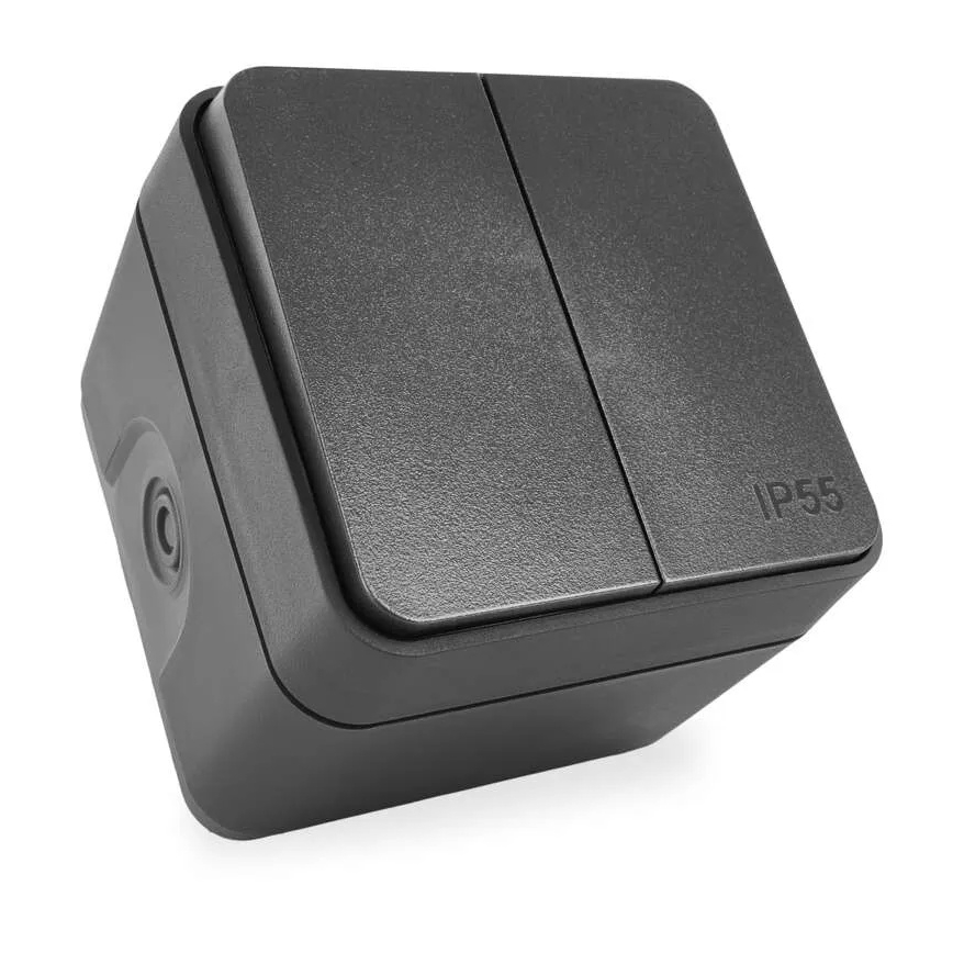 Domový dvojtlačidlový striedavý vypínač č. 6+6 IP55 antracit