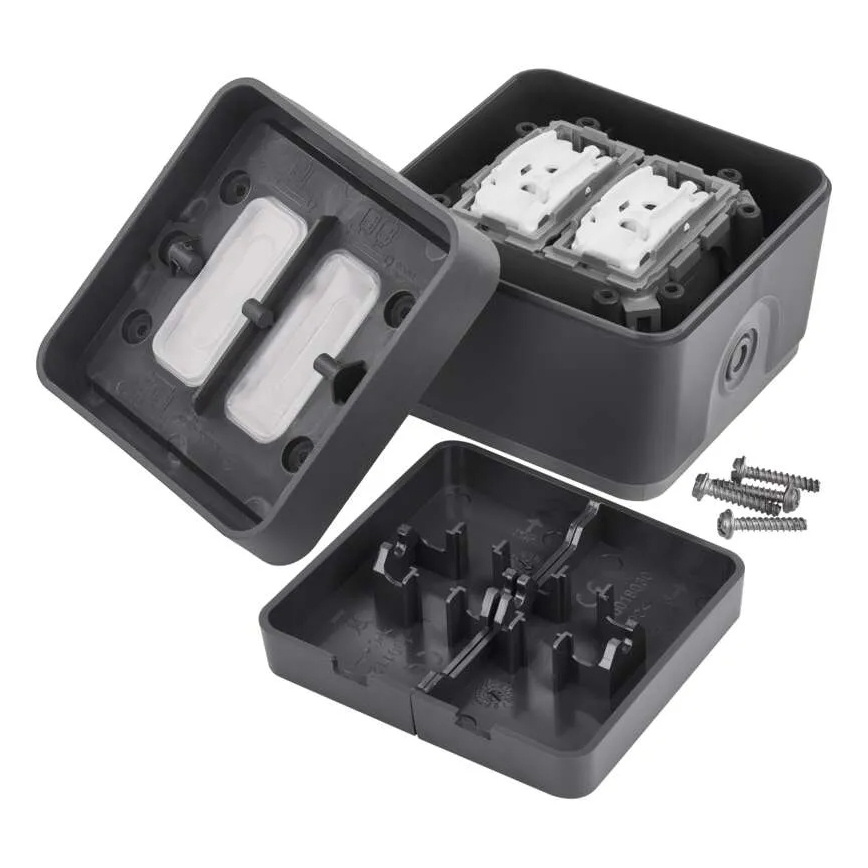 Domový dvojtlačidlový striedavý vypínač č. 6+6 IP55 antracit