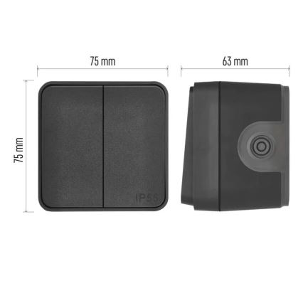 Domový dvojtlačidlový striedavý vypínač č. 6+6 IP55 antracit