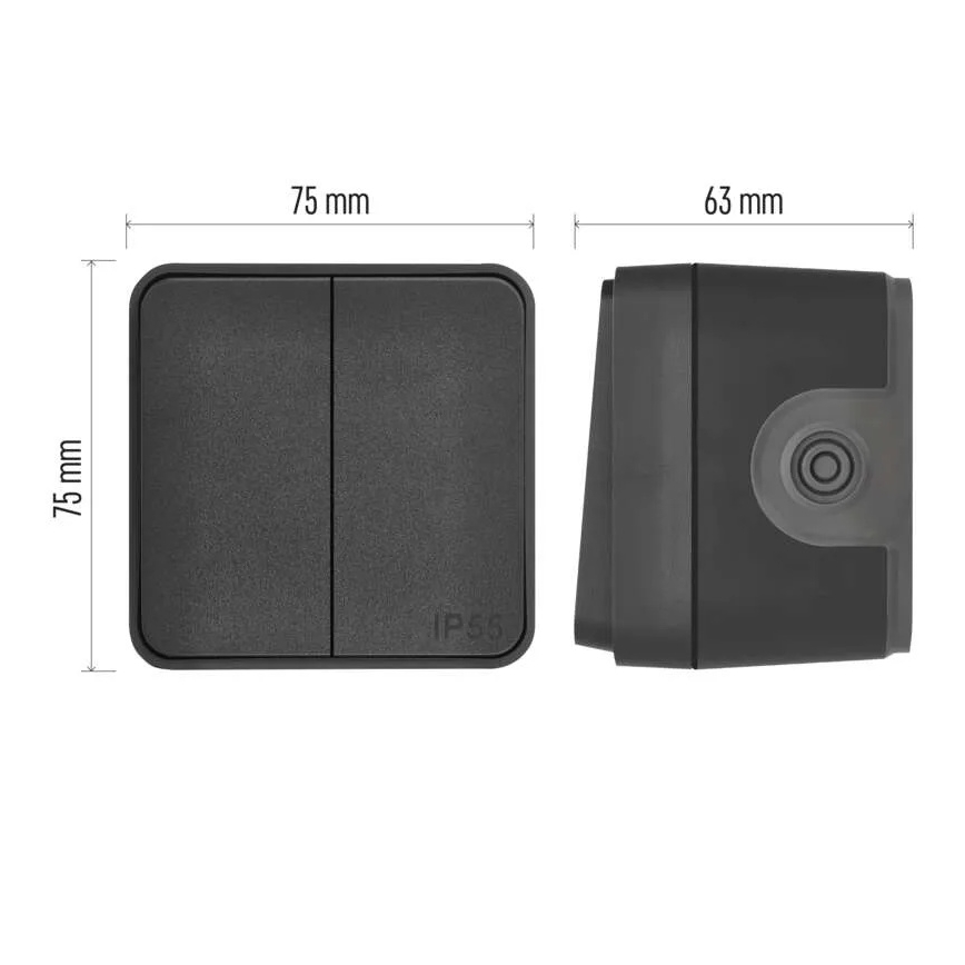 Domový dvojtlačidlový striedavý vypínač č. 6+6 IP55 antracit