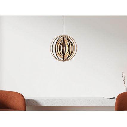 Drevený luster na lanku 1xE27/60W/230V pr. 43,5 cm masív/dyha/kaučukovník