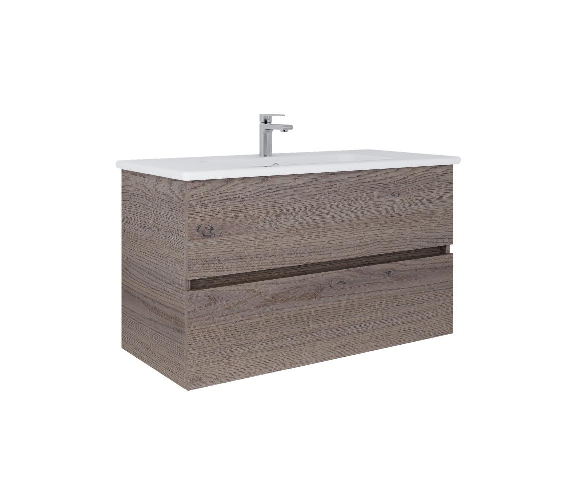 Dřevojas - Kúpeľňová skrinka s umývadlom BANO 100x47 cm tmavý dub/biela 8590828025139
