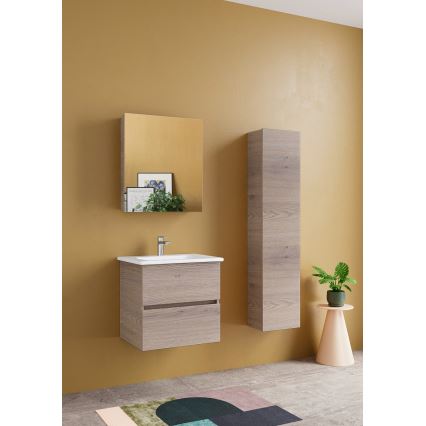 Dřevojas - Závesná kúpeľňová skrinka ZYLO 35x155 cm tmavý dub