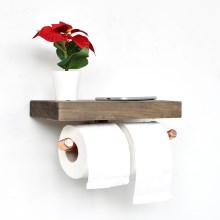 Držiak toaletného papiera s policou BORU 12x30 cm smrek/medená