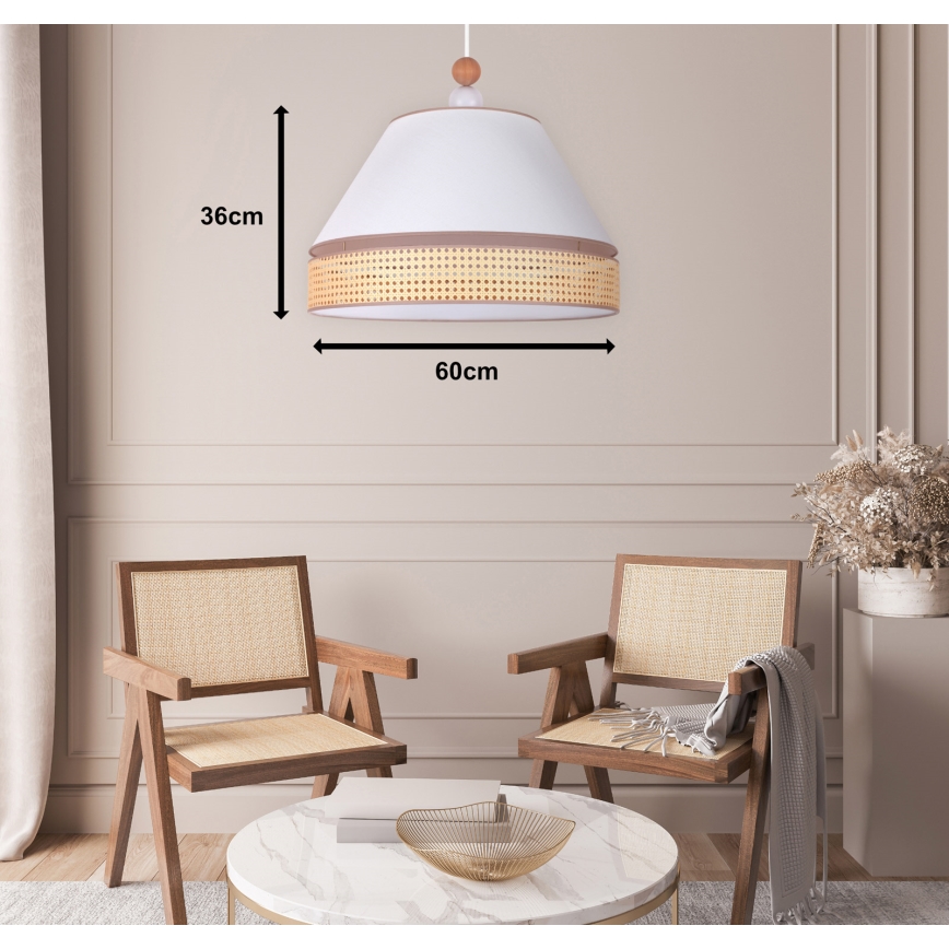 Duolla - Luster na lanku AVIGNON 1xE27/15W/230V pr. 60 cm biela/ratan