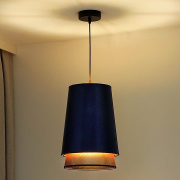 Duolla - Luster na lanku BELL SHINY 1xE27/15W/230V pr. 25 cm modrá/medená