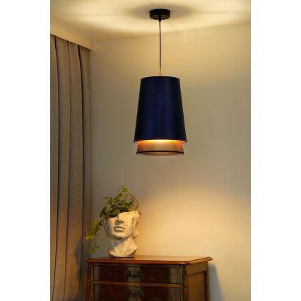 Duolla - Luster na lanku BELL SHINY 1xE27/15W/230V pr. 25 cm modrá/medená