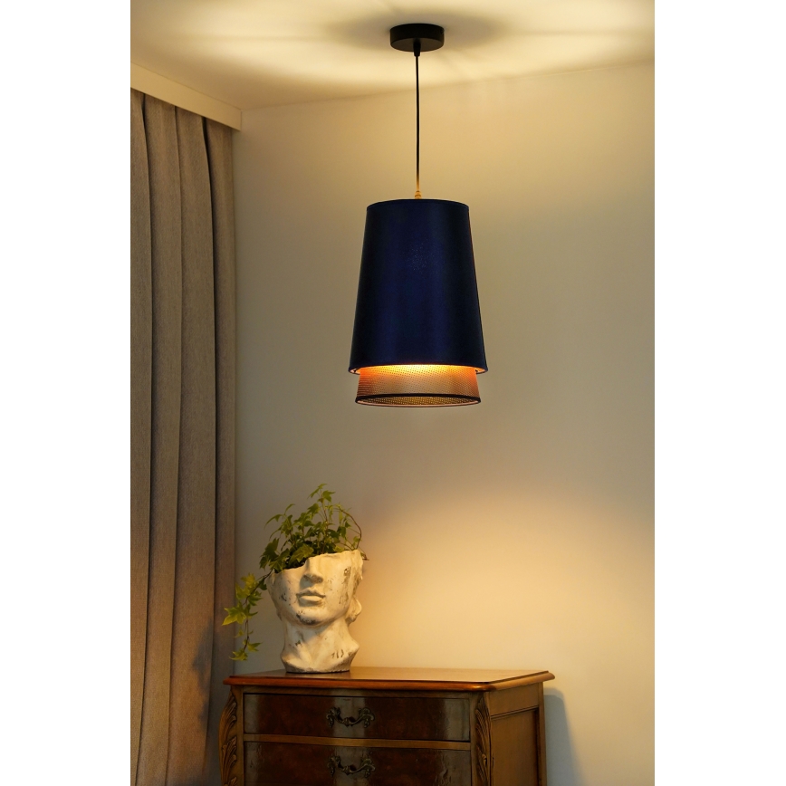 Duolla - Luster na lanku BELL SHINY 1xE27/15W/230V pr. 25 cm modrá/medená