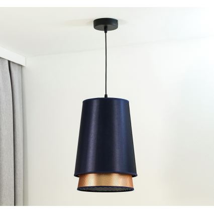 Duolla - Luster na lanku BELL SHINY 1xE27/15W/230V pr. 25 cm modrá/medená