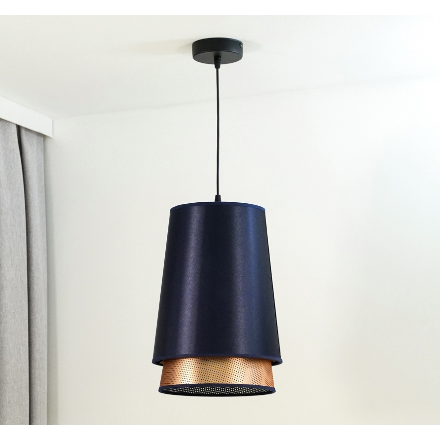 Duolla - Luster na lanku BELL SHINY 1xE27/15W/230V pr. 25 cm modrá/medená