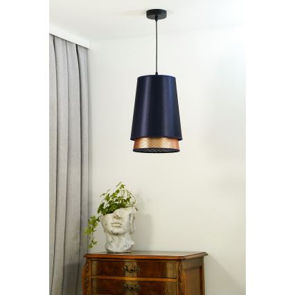 Duolla - Luster na lanku BELL SHINY 1xE27/15W/230V pr. 25 cm modrá/medená