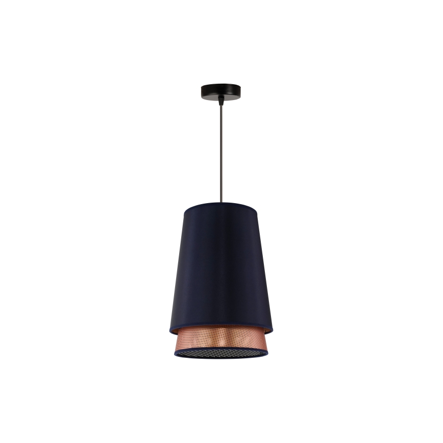 Duolla - Luster na lanku BELL SHINY 1xE27/15W/230V pr. 25 cm modrá/medená