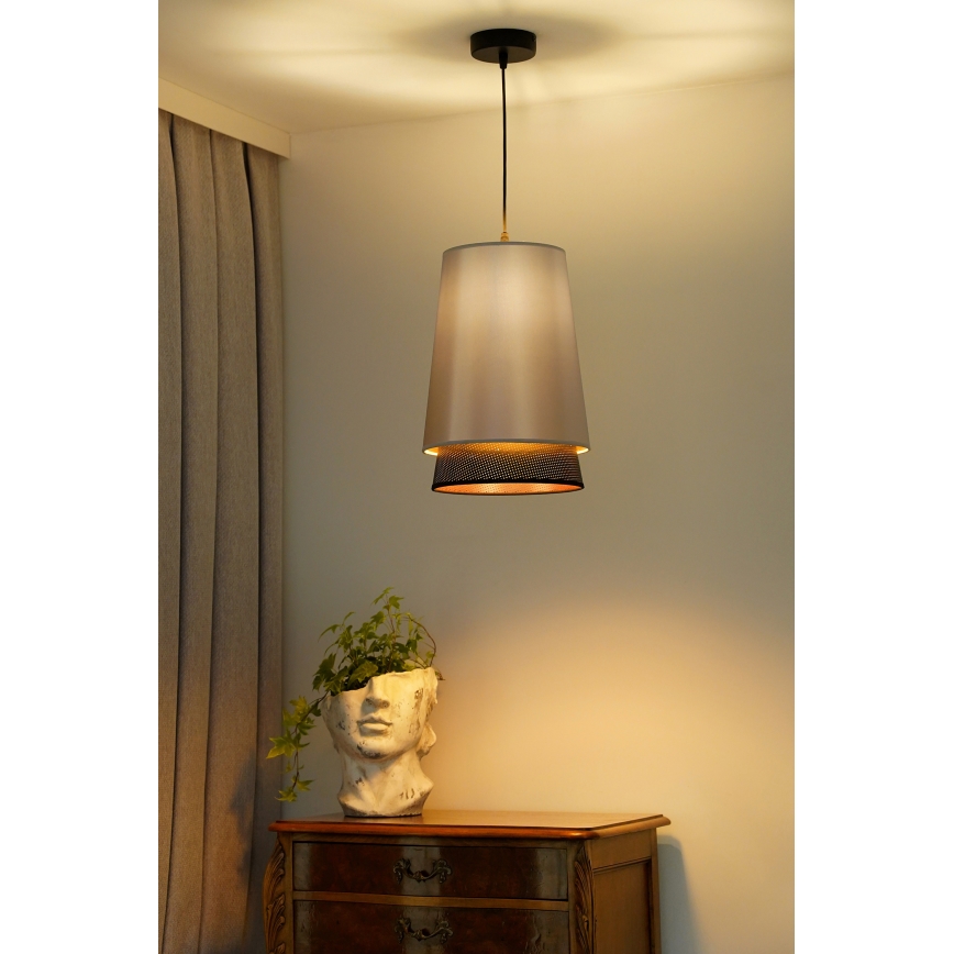 Duolla - Luster na lanku BELL SHINY 1xE27/15W/230V pr. 25 cm strieborná/čierna