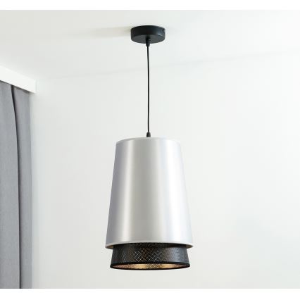 Duolla - Luster na lanku BELL SHINY 1xE27/15W/230V pr. 25 cm strieborná/čierna