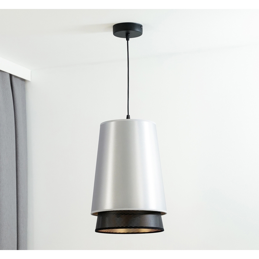 Duolla - Luster na lanku BELL SHINY 1xE27/15W/230V pr. 25 cm strieborná/čierna