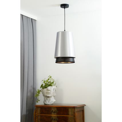 Duolla - Luster na lanku BELL SHINY 1xE27/15W/230V pr. 25 cm strieborná/čierna