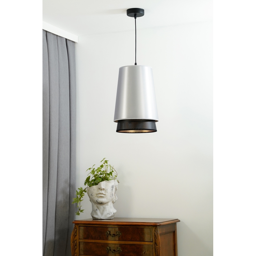 Duolla - Luster na lanku BELL SHINY 1xE27/15W/230V pr. 25 cm strieborná/čierna