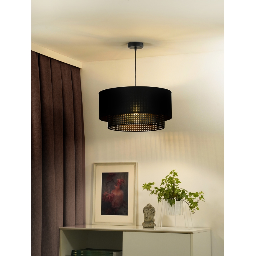 Duolla - Luster na lanku BOHO RATTAN 1xE27/15W/230V pr. 45 cm čierna