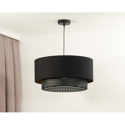 Duolla - Luster na lanku BOHO RATTAN 1xE27/15W/230V pr. 45 cm čierna