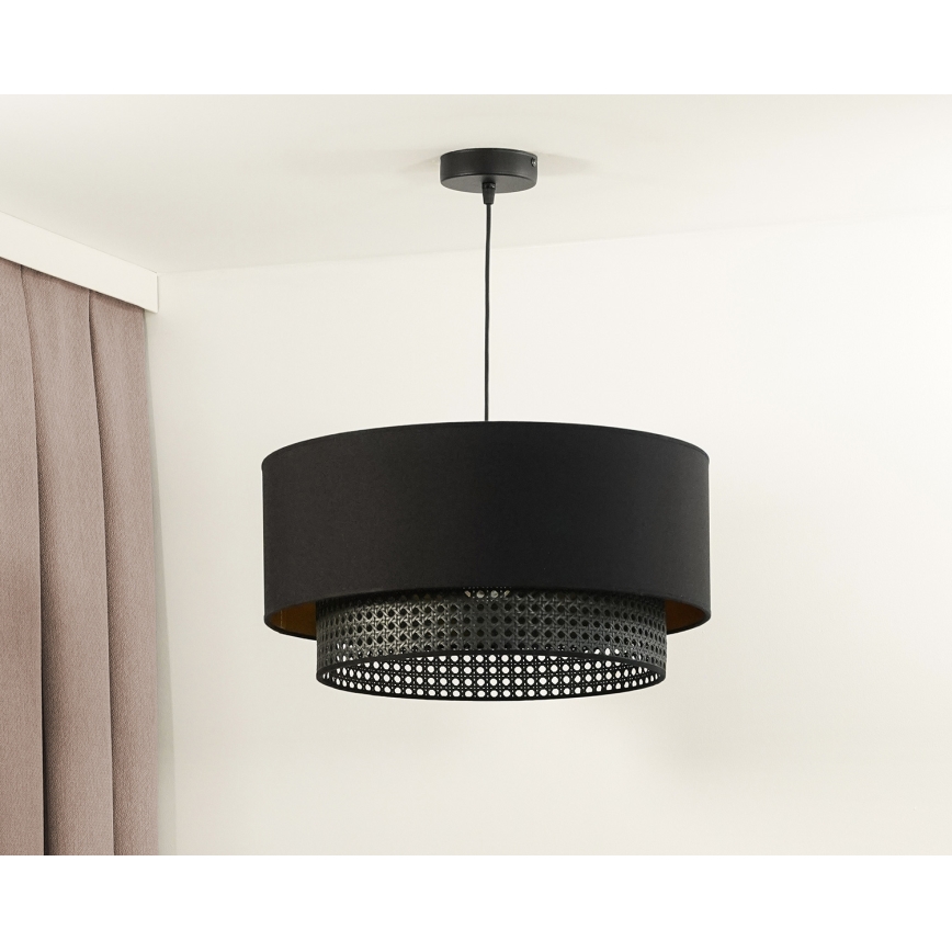 Duolla - Luster na lanku BOHO RATTAN 1xE27/15W/230V pr. 45 cm čierna