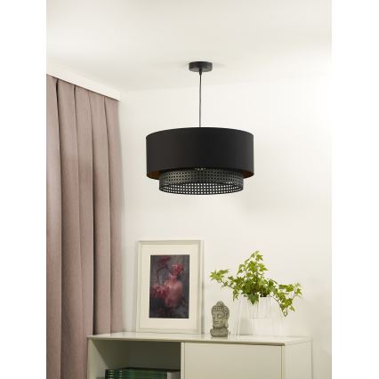 Duolla - Luster na lanku BOHO RATTAN 1xE27/15W/230V pr. 45 cm čierna
