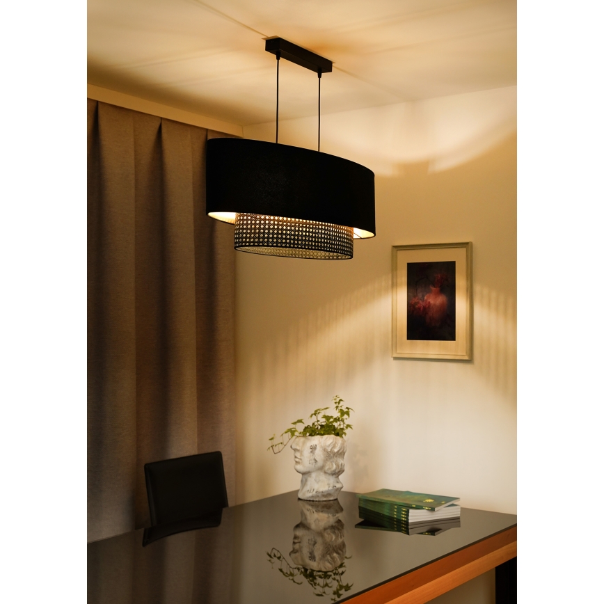 Duolla - Luster na lanku DOUBLE OVAL RATTAN 2xE27/15W/230V čierna/ratan