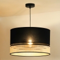 Duolla - Luster na lanku DOUBLE RATTAN 1xE27/15W/230V pr. 40 cm čierna/béžová