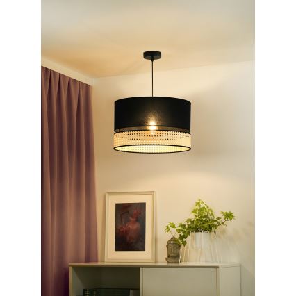Duolla - Luster na lanku DOUBLE RATTAN 1xE27/15W/230V pr. 40 cm čierna/béžová