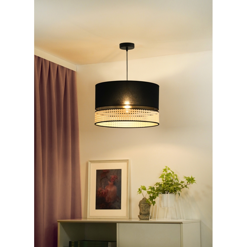 Duolla - Luster na lanku DOUBLE RATTAN 1xE27/15W/230V pr. 40 cm čierna/béžová