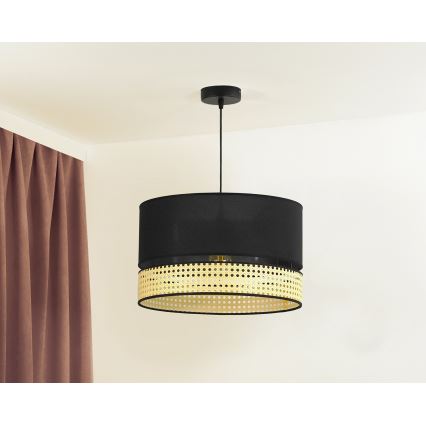 Duolla - Luster na lanku DOUBLE RATTAN 1xE27/15W/230V pr. 40 cm čierna/béžová