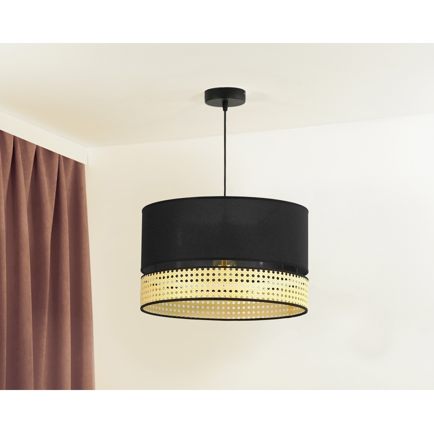 Duolla - Luster na lanku DOUBLE RATTAN 1xE27/15W/230V pr. 40 cm čierna/béžová