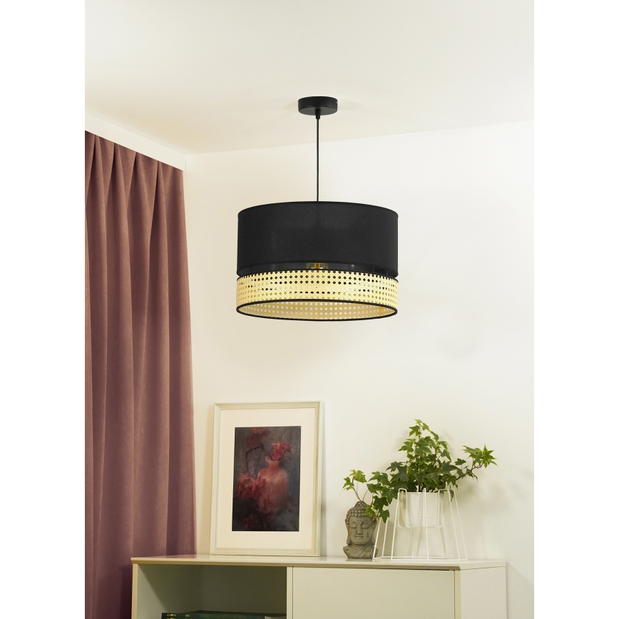 Duolla - Luster na lanku DOUBLE RATTAN 1xE27/15W/230V pr. 40 cm čierna/béžová