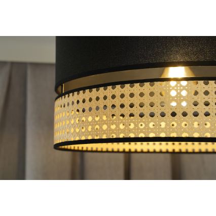 Duolla - Luster na lanku DOUBLE RATTAN 1xE27/15W/230V pr. 40 cm čierna/béžová
