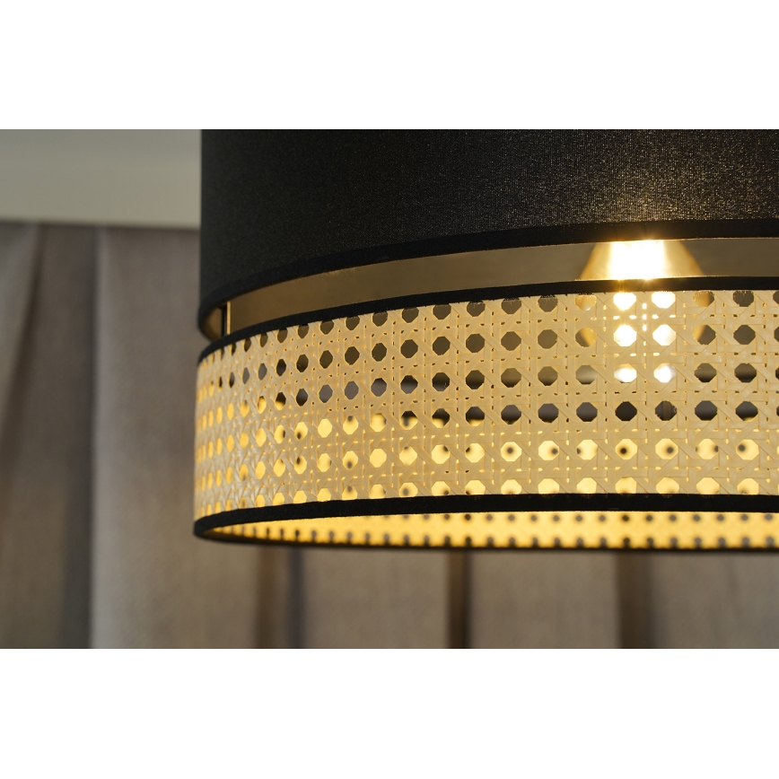 Duolla - Luster na lanku DOUBLE RATTAN 1xE27/15W/230V pr. 40 cm čierna/béžová