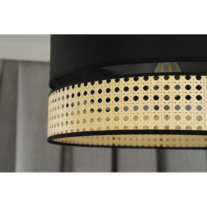 Duolla - Luster na lanku DOUBLE RATTAN 1xE27/15W/230V pr. 40 cm čierna/béžová