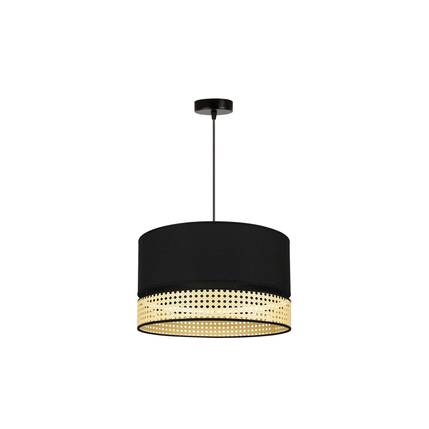 Duolla - Luster na lanku DOUBLE RATTAN 1xE27/15W/230V pr. 40 cm čierna/béžová