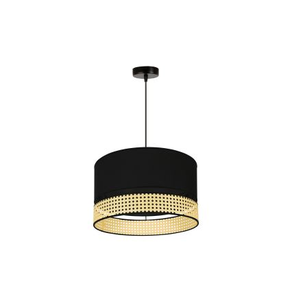 Duolla - Luster na lanku DOUBLE RATTAN 1xE27/15W/230V pr. 40 cm čierna/béžová